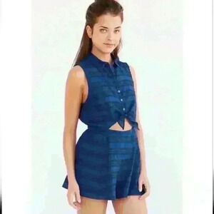 Urban Outfitters Blue Cutout Romper